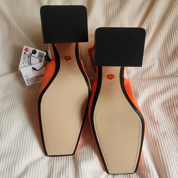 Zara Satin Effects Slingback Heels Orange Sizes: 9, 10 available New - Picture 13 of 15